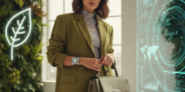 2026 moda trendlerini yansıtan, sürdürülebilir ve teknolojik detaylara sahip şık bir kadın kombini.