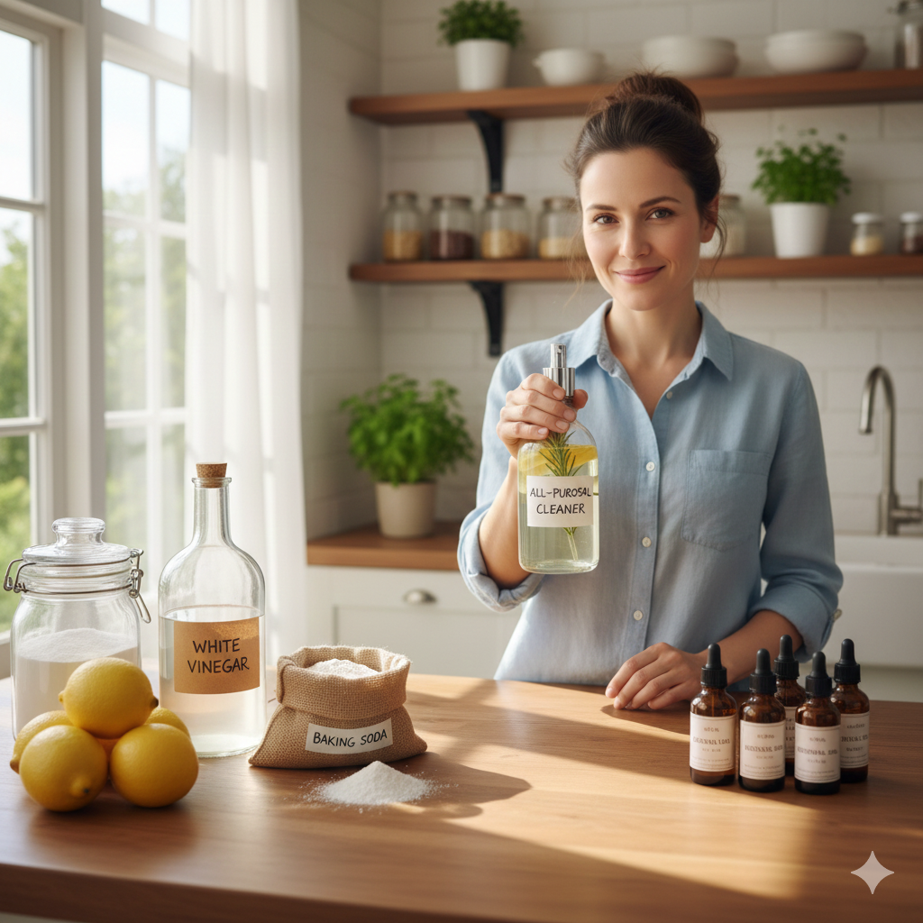Doğal temizlik ürünleri ve malzemeleri ile pırıl pırıl bir mutfak
